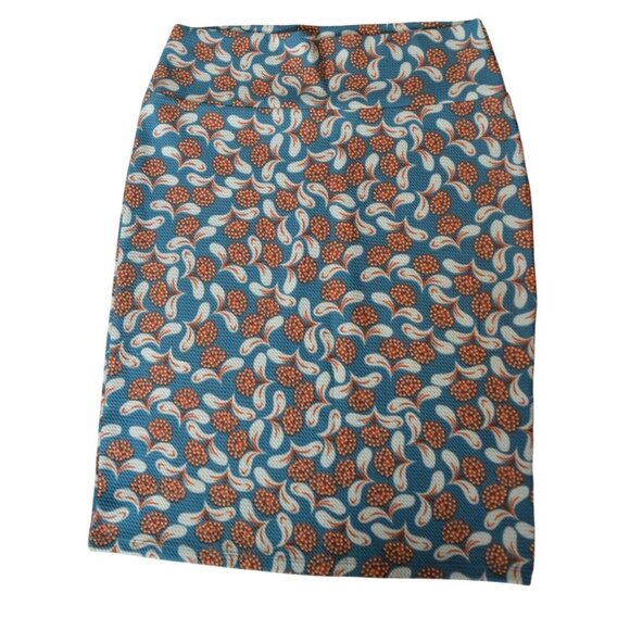 LuLaRoe Cassie Womens Pencil Skirt Size M Blue Orange Floral Pattern Spring East - Picture 1 of 6